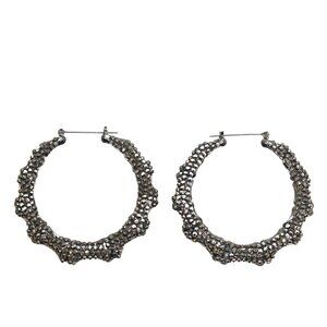 Dark Black Gray Lightweight Large Hoop Gunmetal Bamboo Sparkly Hip Hop Earrings